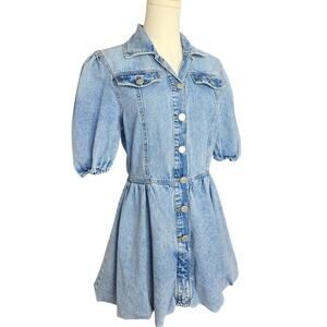 BLANKNYC Button Up Bubble-Hem Sleeve Denim Dress